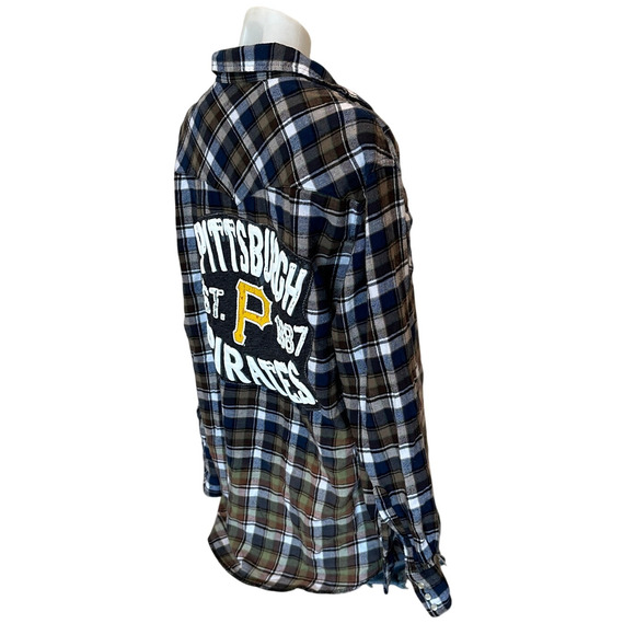 Pittsburgh Pirates Baseball Plaid Flannel Shirt XXL Oversized Shacket Unique - Picture 3 of 6